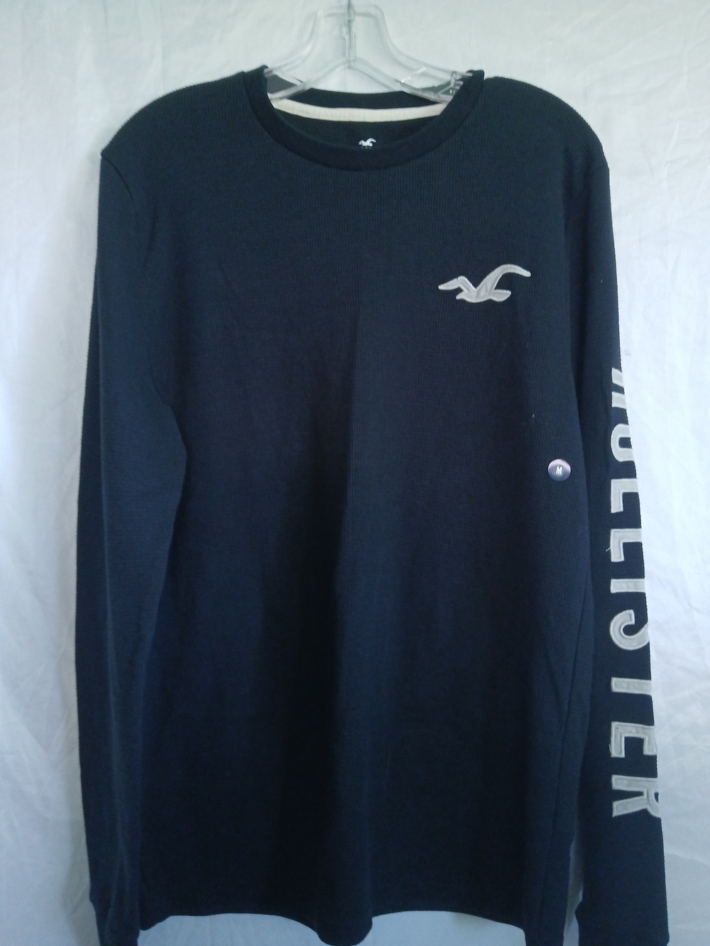 Hollister Men's Navy Blue Long-Sleeve Logo Thermal Shirt New W Tags Medium